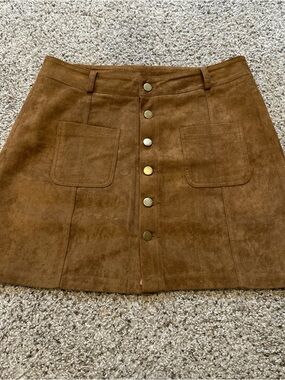 RAGA Brown Suede-Look Button Front Mini Skirt